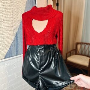 NWT HYFVE Black Pleather Cuffed Leg Shorts